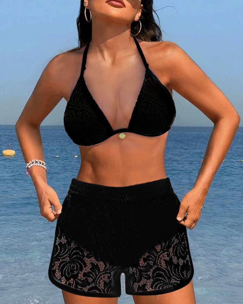 Lana - Elegantes einfarbiges Spitzen-Bikini-Set