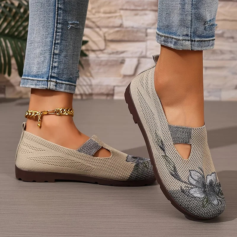 Martine – Atmungsaktive Strick Schuhe Mit Blumenstickerei
