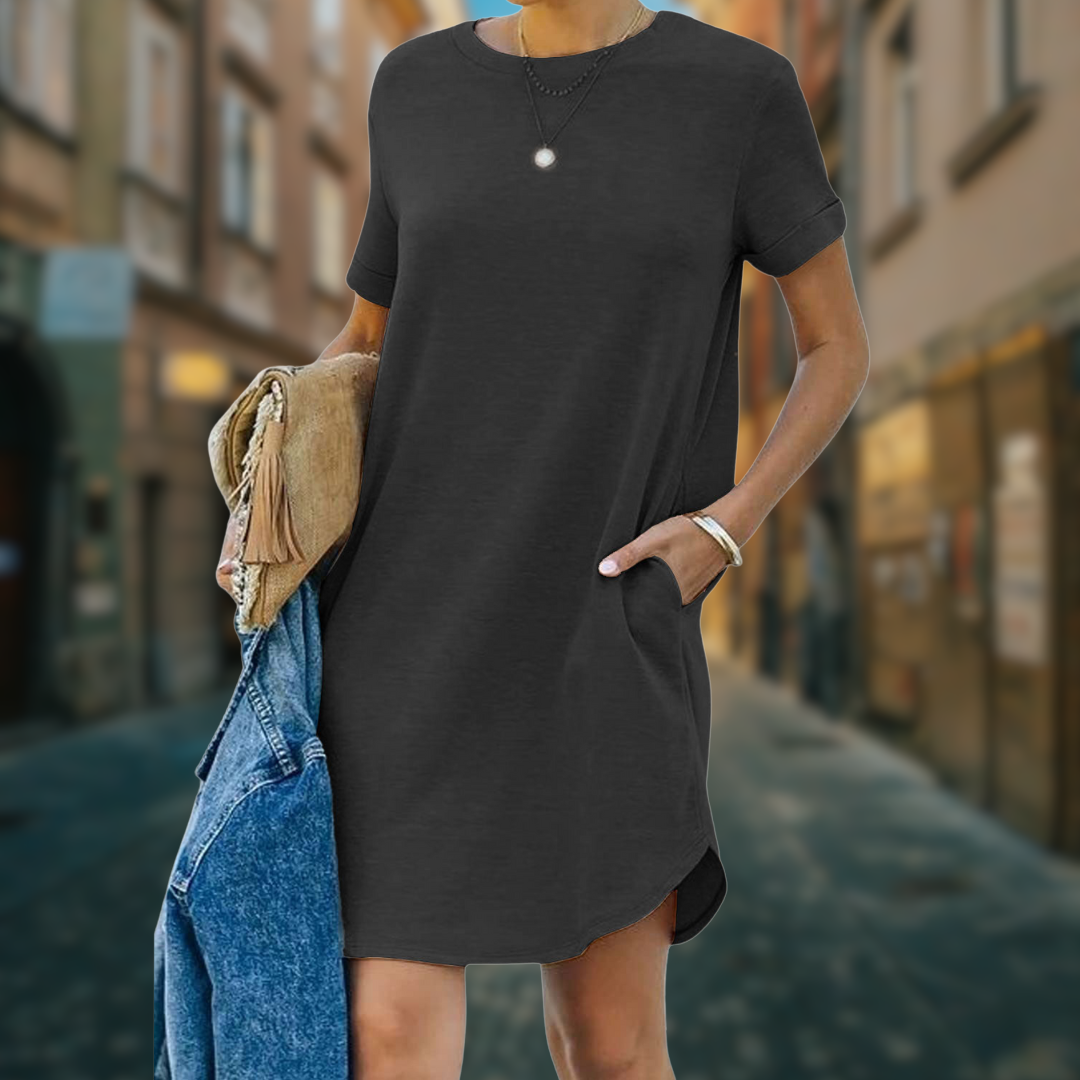 lisa - Lässiges kurzärmeliges T-Shirt-Kleid mit Taschen