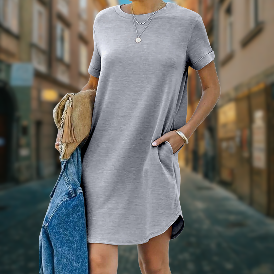 lisa - Lässiges kurzärmeliges T-Shirt-Kleid mit Taschen