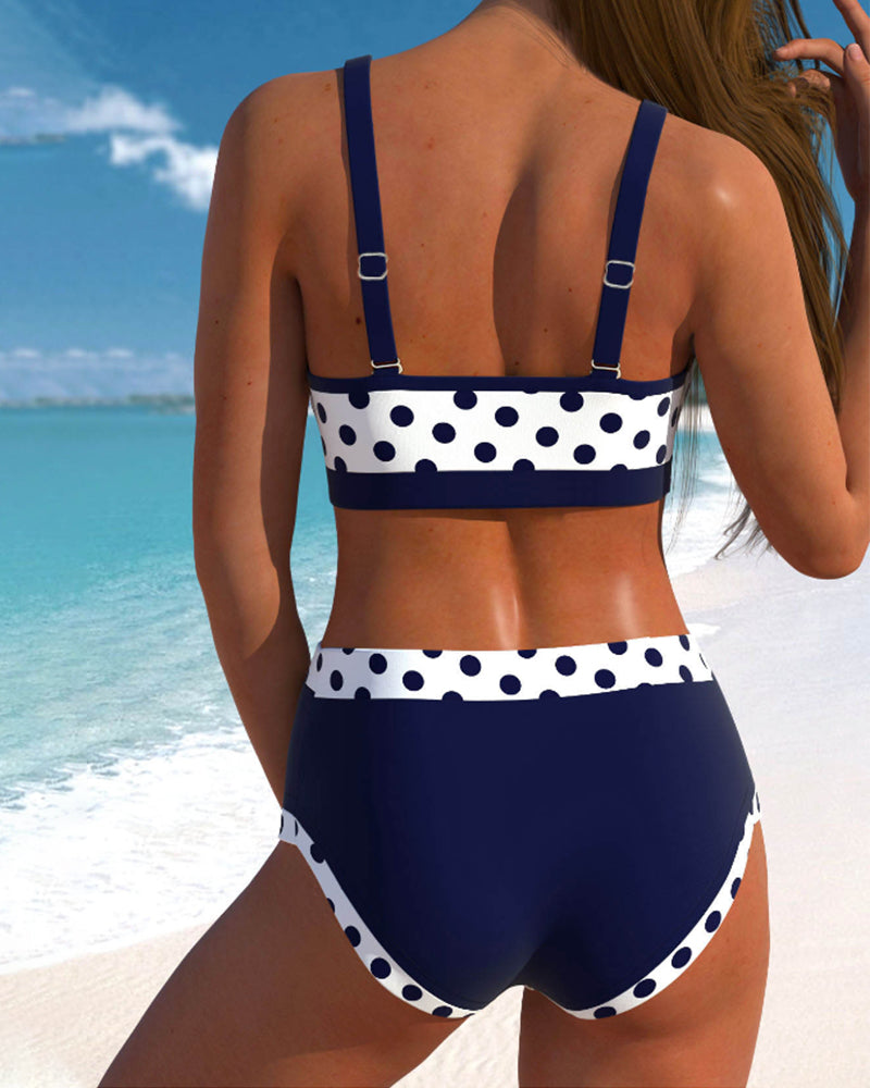 Liesbeth – Hochtailliertes Bikini-Set mit Gepunktetem Patchwork-Design