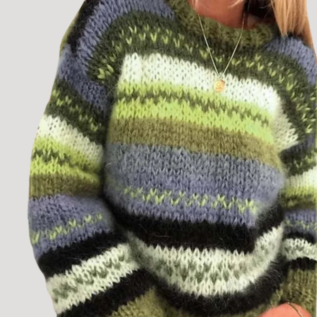 Damen gestreifter Pullover mit Rundhalsausschnitt und langen Ärmeln