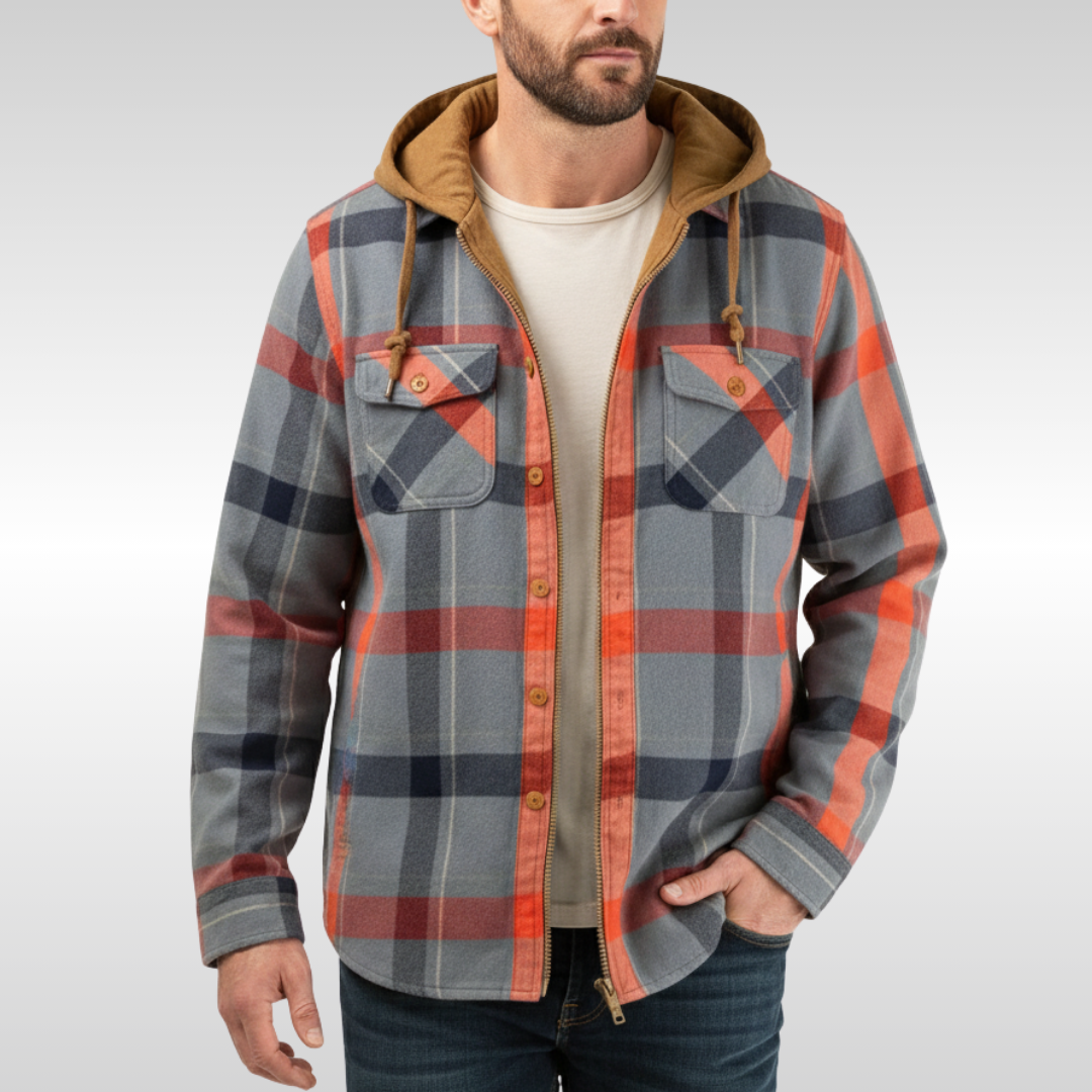 Rowan | Herren Karo-Jacke mit Kapuze, Taschen und Knöpfen