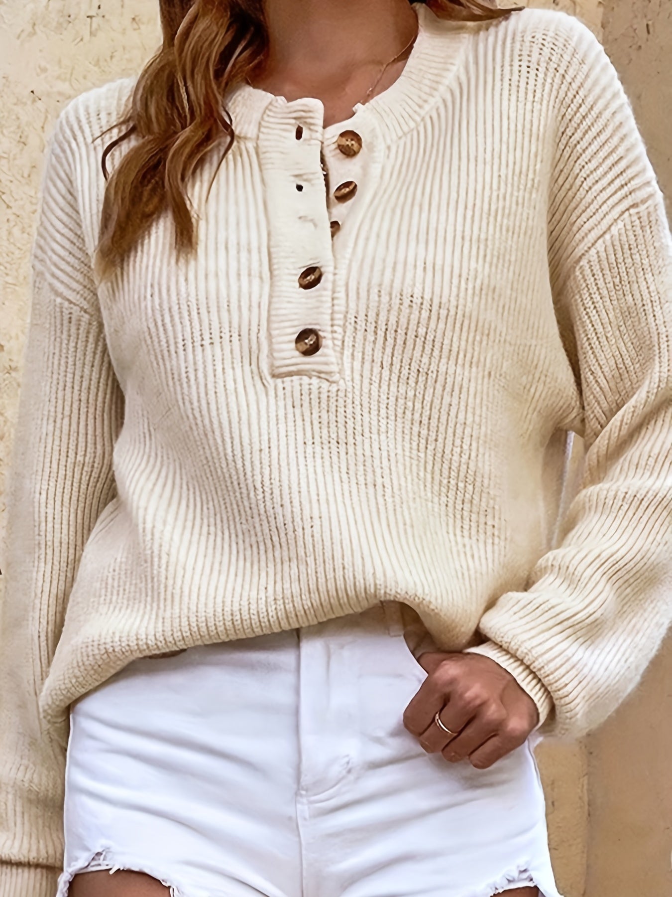 Zeline – Knopfleiste Pullover Mit Langen Ärmeln