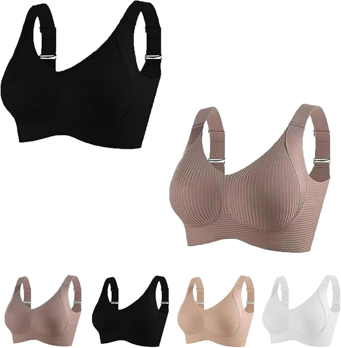 Gerippter, verstellbarer Push-Up-BH ohne Bügel für Damen