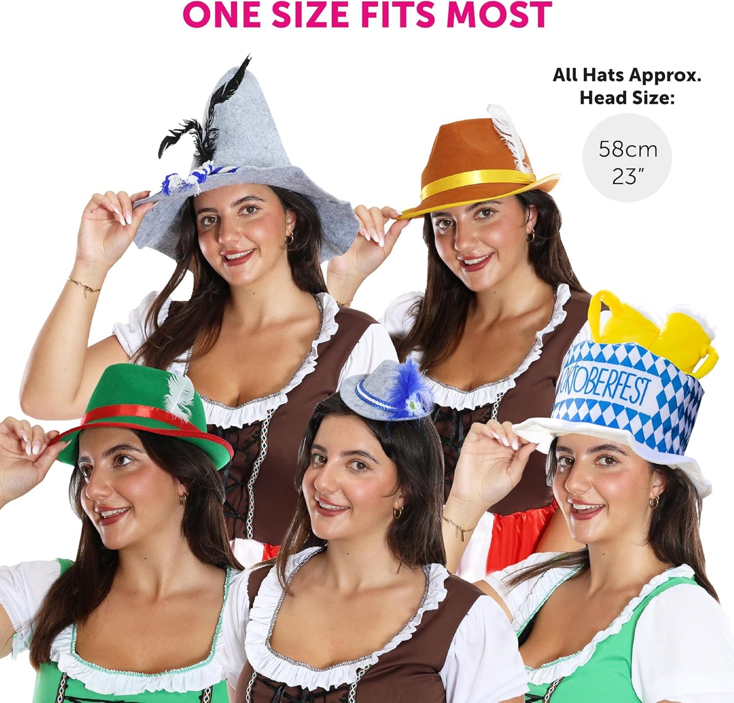Hüte Set – 5 bunte Trachtenhüte für Erwachsene