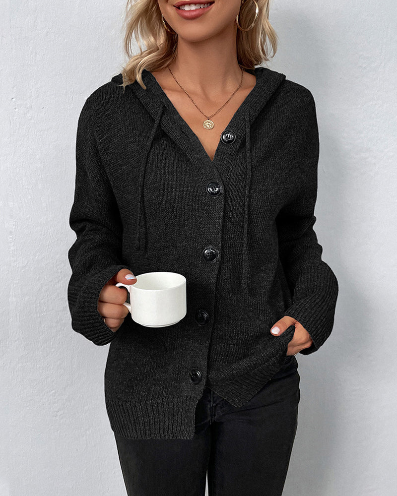 Mia | Damen Kapuzenstrickjacke mit Knöpfen