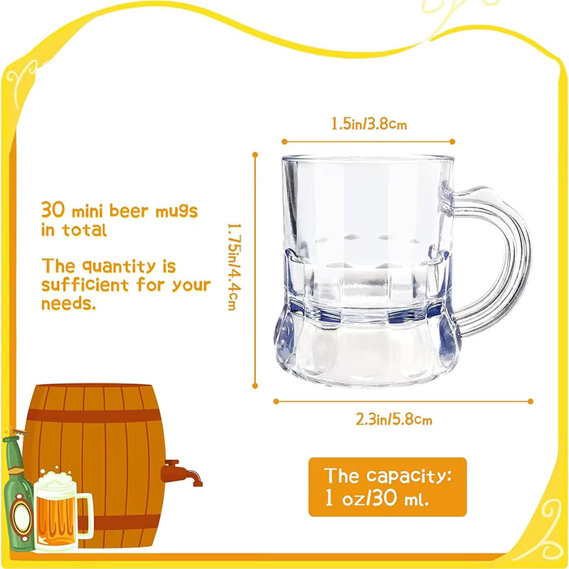 Mini Bierkrug-Set | Stapelbares Griffdesign | 30 ml Fassungsvermögen | Partybereit