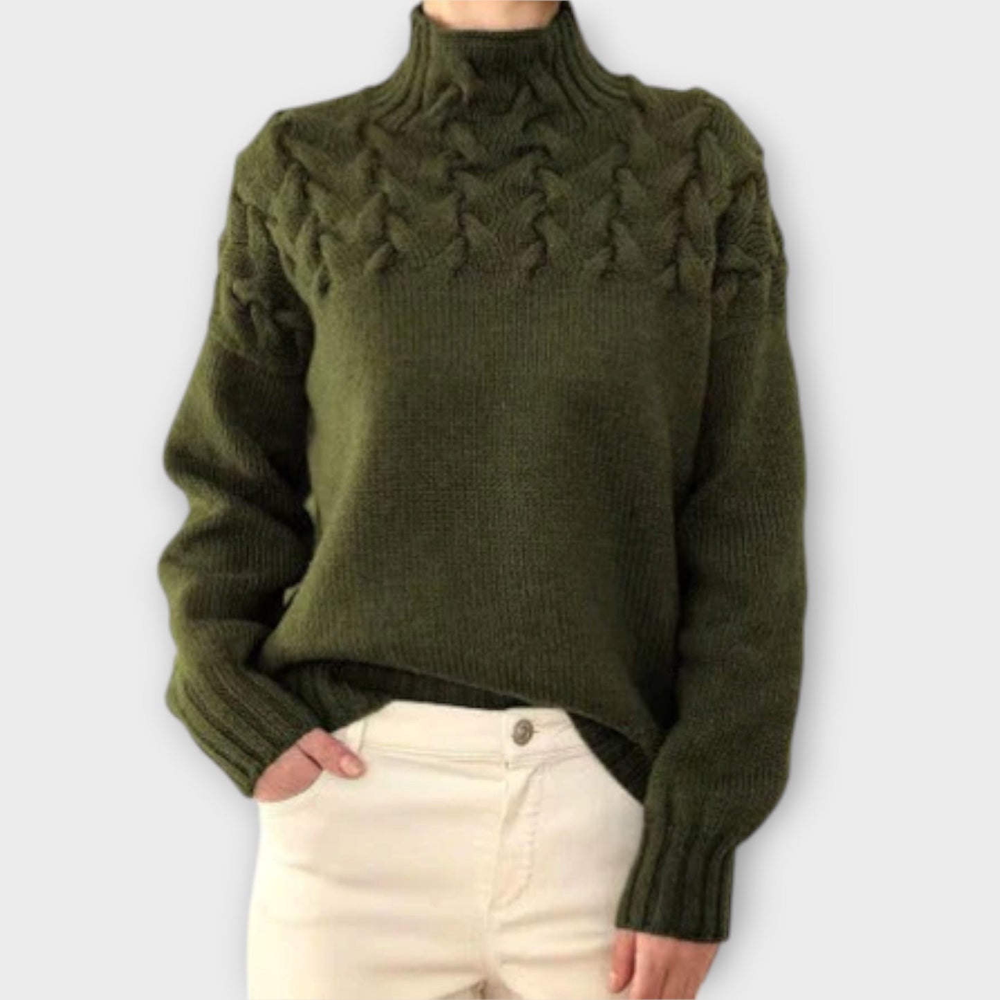 Eva - Damenpullover mit Zopfstrick-Detail