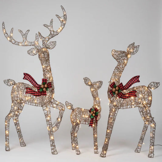 LED Rentierfamilie Weihnachten 3-teilig für außen | Beleuchtete Rentierfiguren mit warmweißen LEDs und Metallrahmen