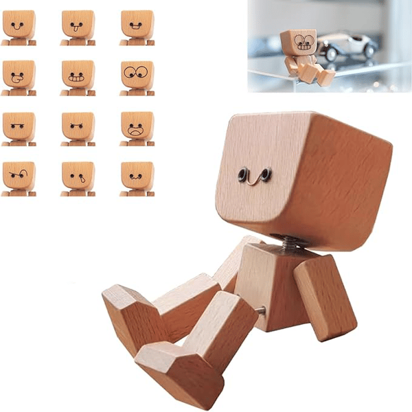 1+1 Gratis | Holz Deko Figur | Bewegliche Wippfunktion | Wechselbare Gesichter