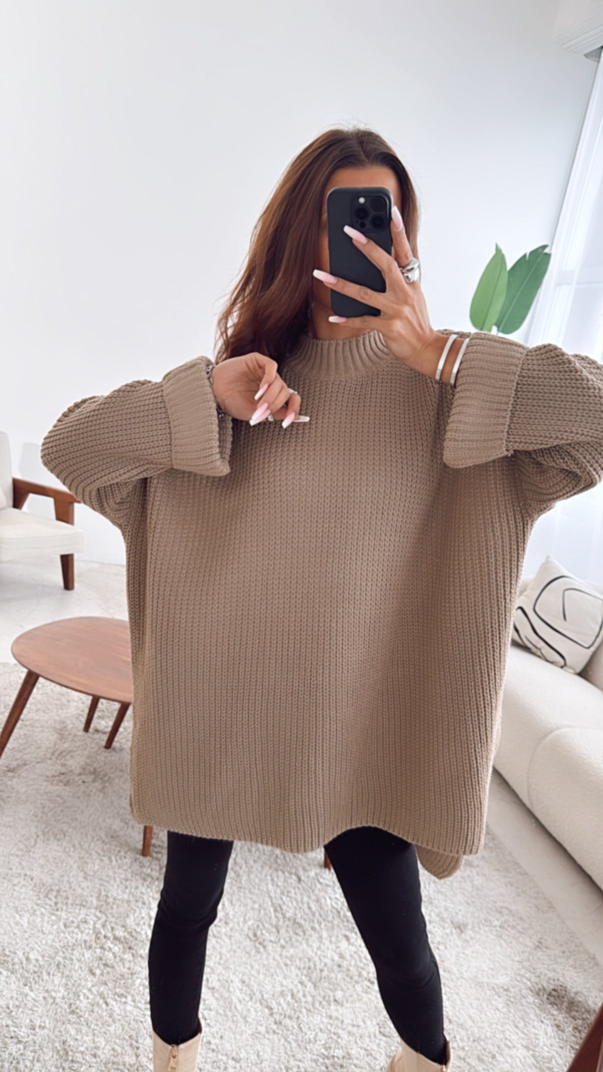 Stehkragen Oversize Pullover mit Schlitz