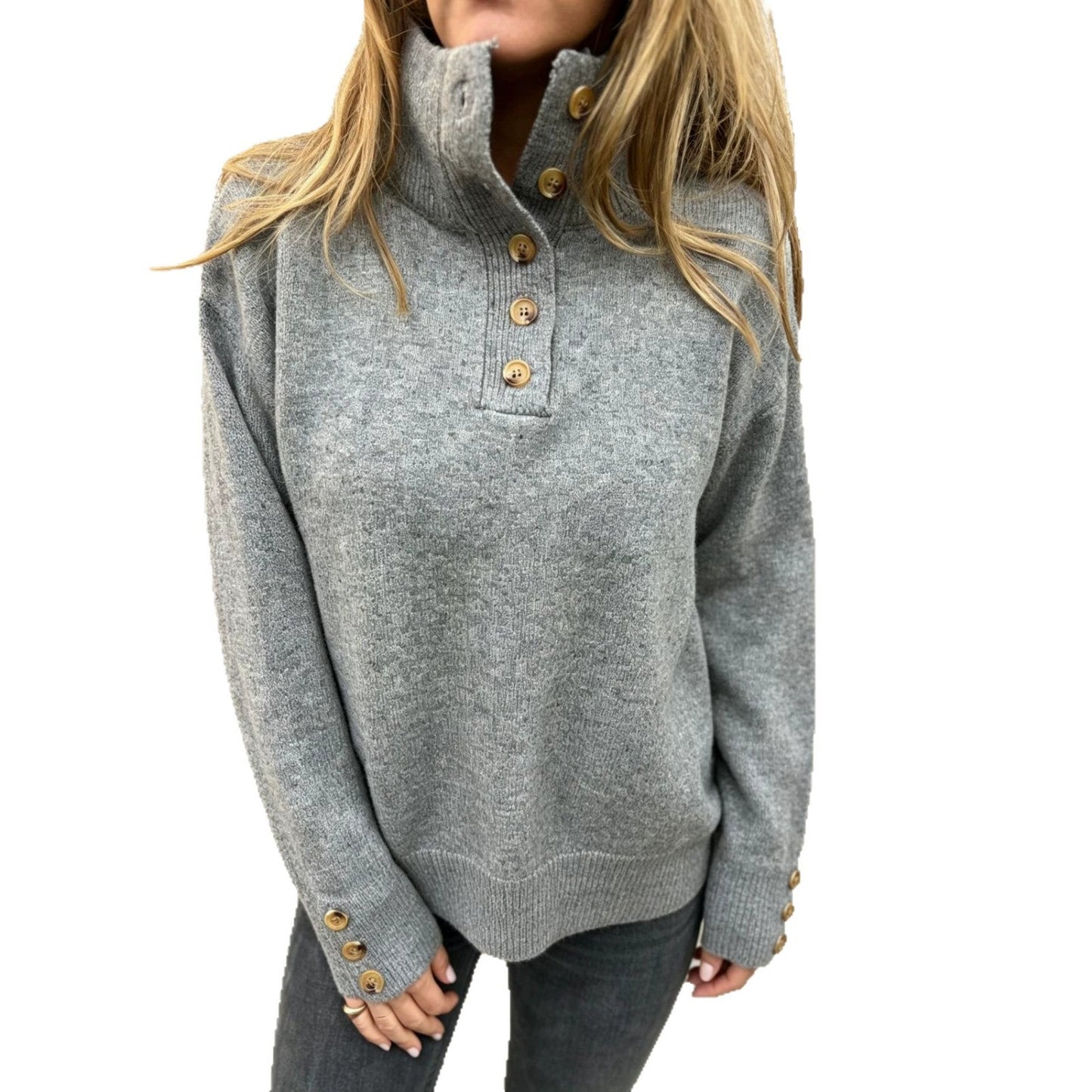 Maja | Damen Langarmpullover mit Knöpfen