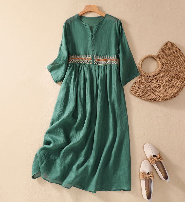 Niesha – Baumwolle und Leinen Besticktes Kleid