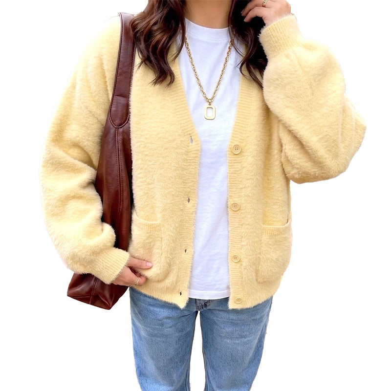Damen Cardigan mit V-Ausschnitt, Taschen und Knöpfen