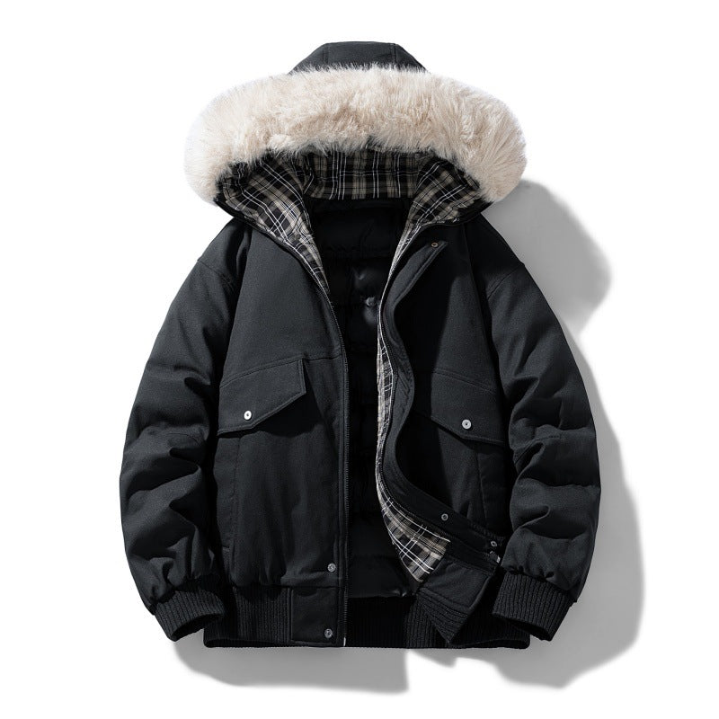 Herren wattierte Winterjacke mit Kapuze und abnehmbarem Kunstfellkragen