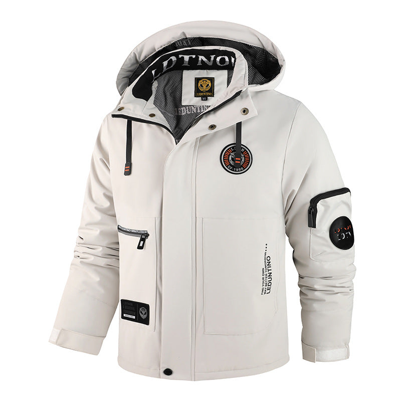 Herren wattierte Wind- und Wetterjacke mit Kapuze und Utility-Taschen