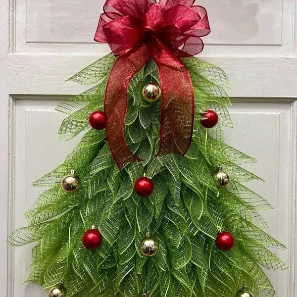 Weihnachtsbaum-Wandbehang | Geschichtete Blätter | Rote & goldene Ornamente
