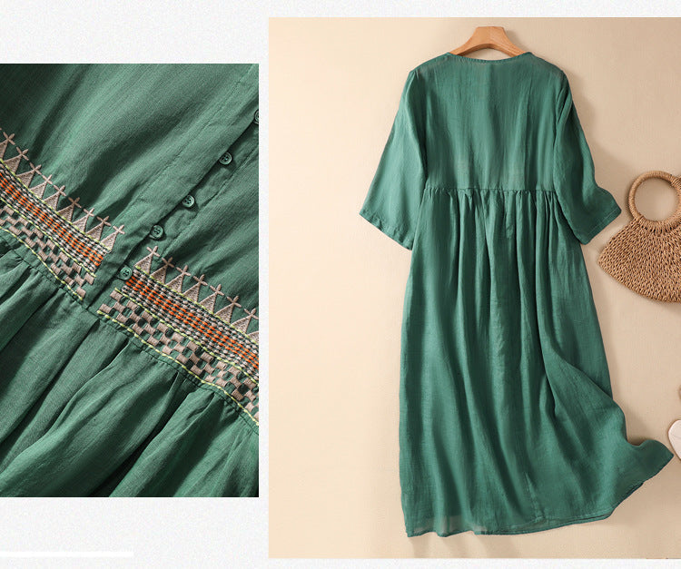 Niesha – Baumwolle und Leinen Besticktes Kleid