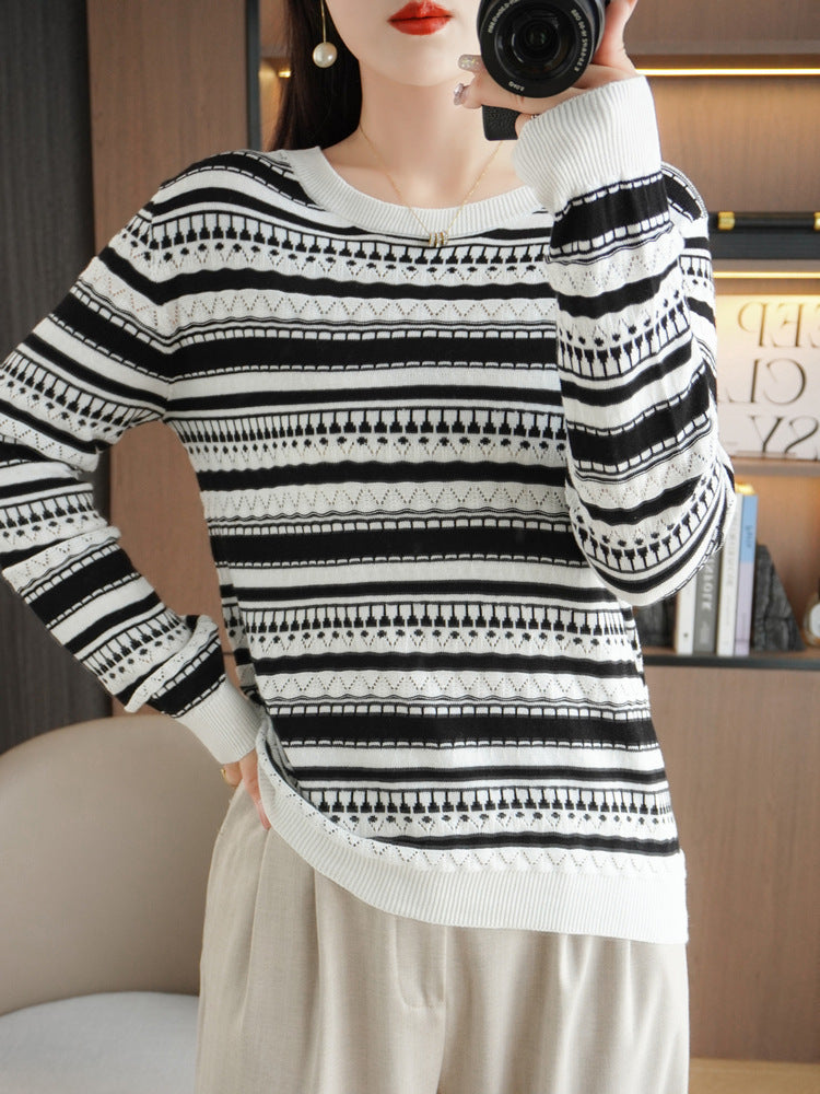 Damen Pullover mit Rundhalsausschnitt und Streifen