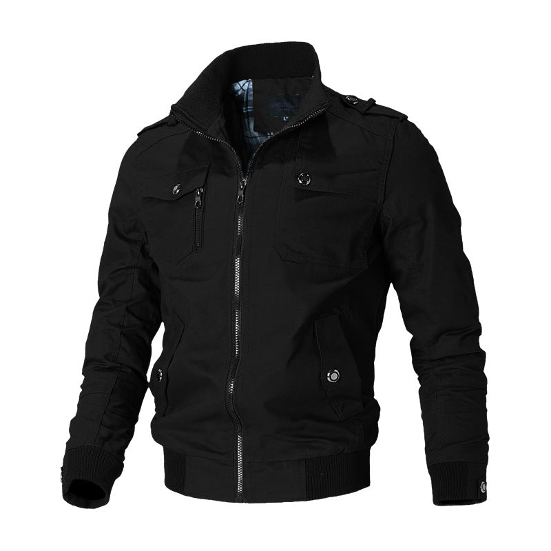 Herren robuste Canvas-Bomberjacke mit Schulterklappen und Reißverschluss-Front