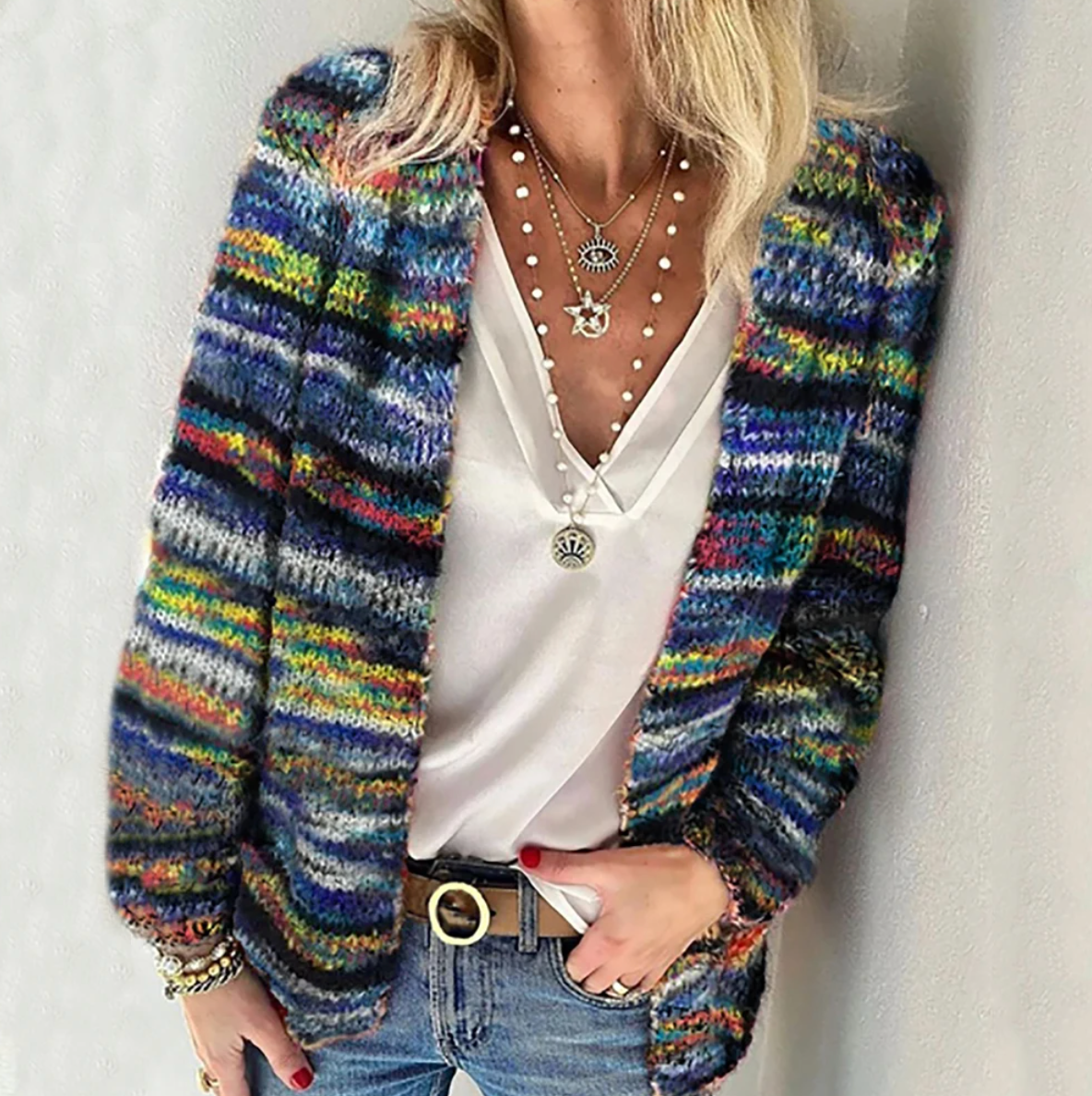 Catherine | Gemütliche mehrfarbige Strickjacke