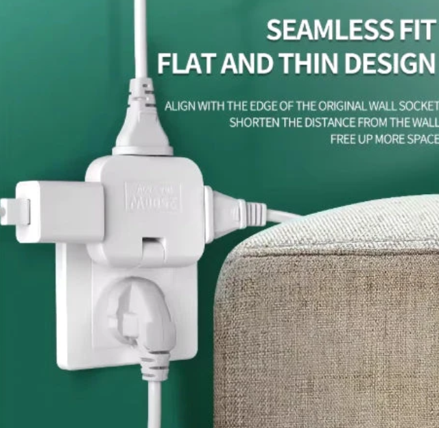 3-Stecker-Adapter mit 180°-Flexibilität | Kompakte Drehbare Wandsteckdose