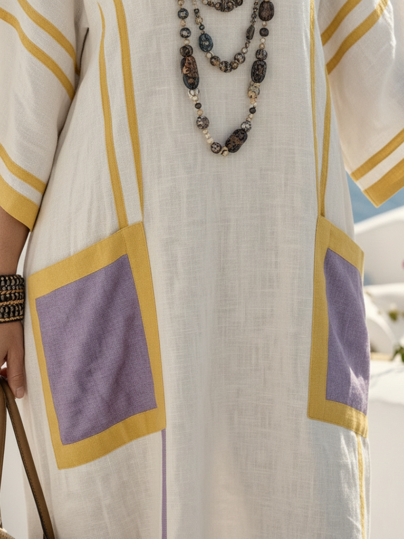 Zafira - V-Ausschnitt Kurzarm Maxikleid mit Taschen
