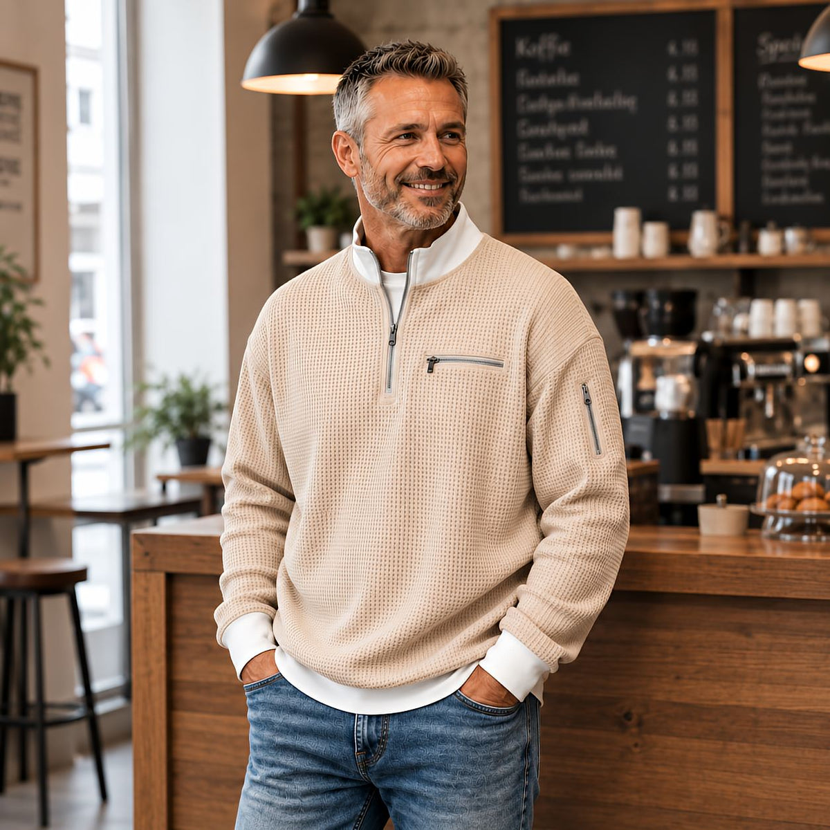 Jose – Eleganter Strickpullover mit halbem Reißverschluss