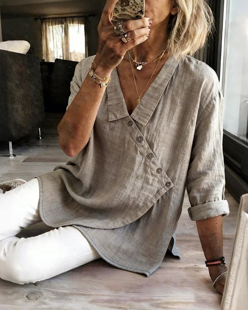 Ritienne - Bequeme Bluse Mit Kragen Und Asymmetrischer Knopfleiste