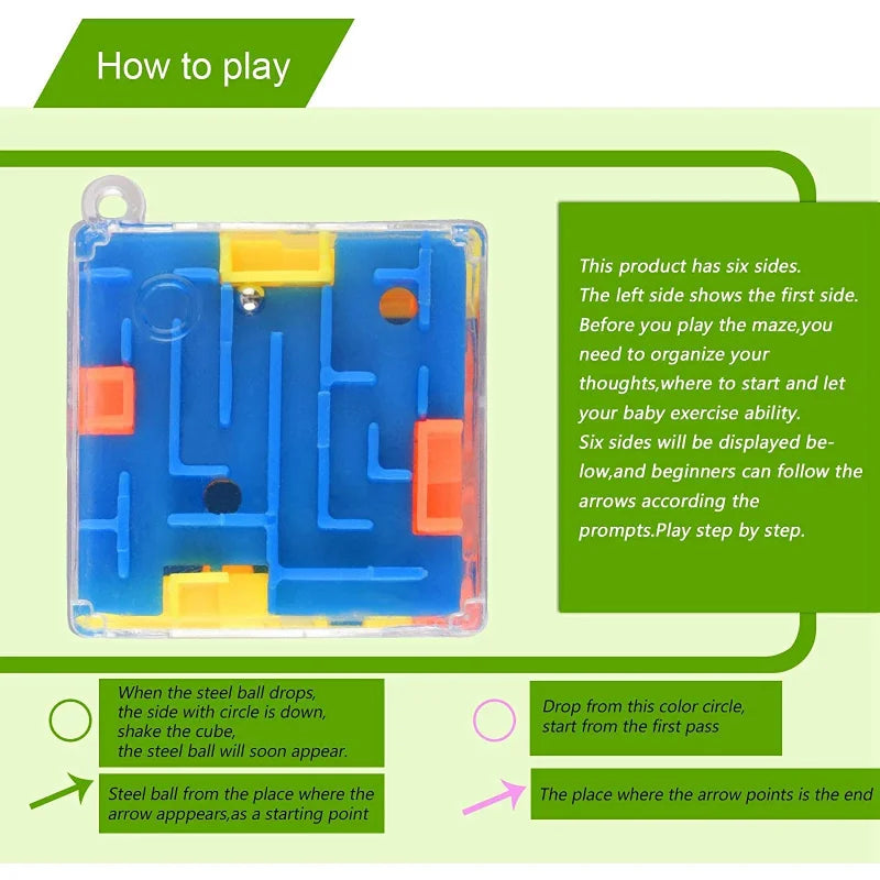 3D Labyrinth-Puzzlespielzeug für Kinder | Sechsseitiger Labyrinthwürfel | 4 cm Mini | Kognitive Entwicklung