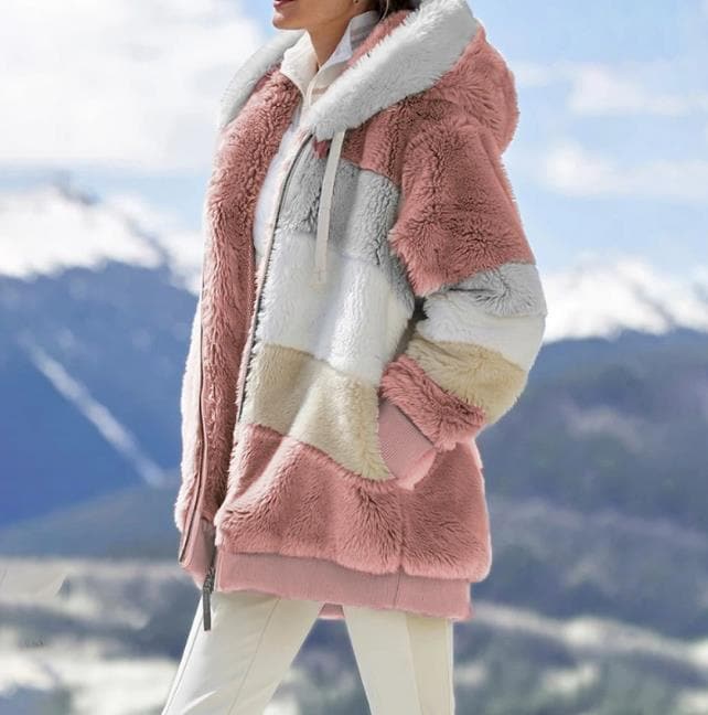 Damen Winterjacke | Gefütterte Kontrastjacke mit Kapuze und lockerer Passform