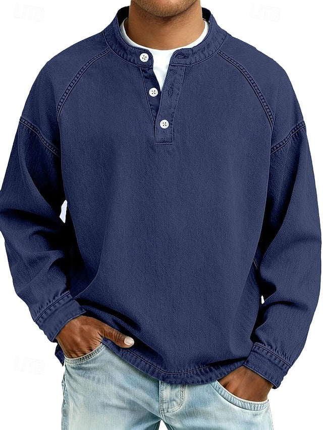 Amir | Retro-inspirierter Henley-Pullover mit Used-Look und langen Ärmeln