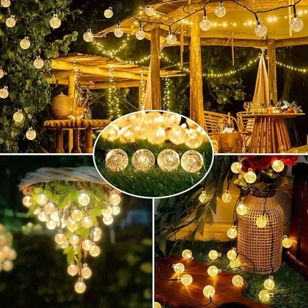 Solar LED Lichterkette mit Kristallkugeln für Garten und Terrasse