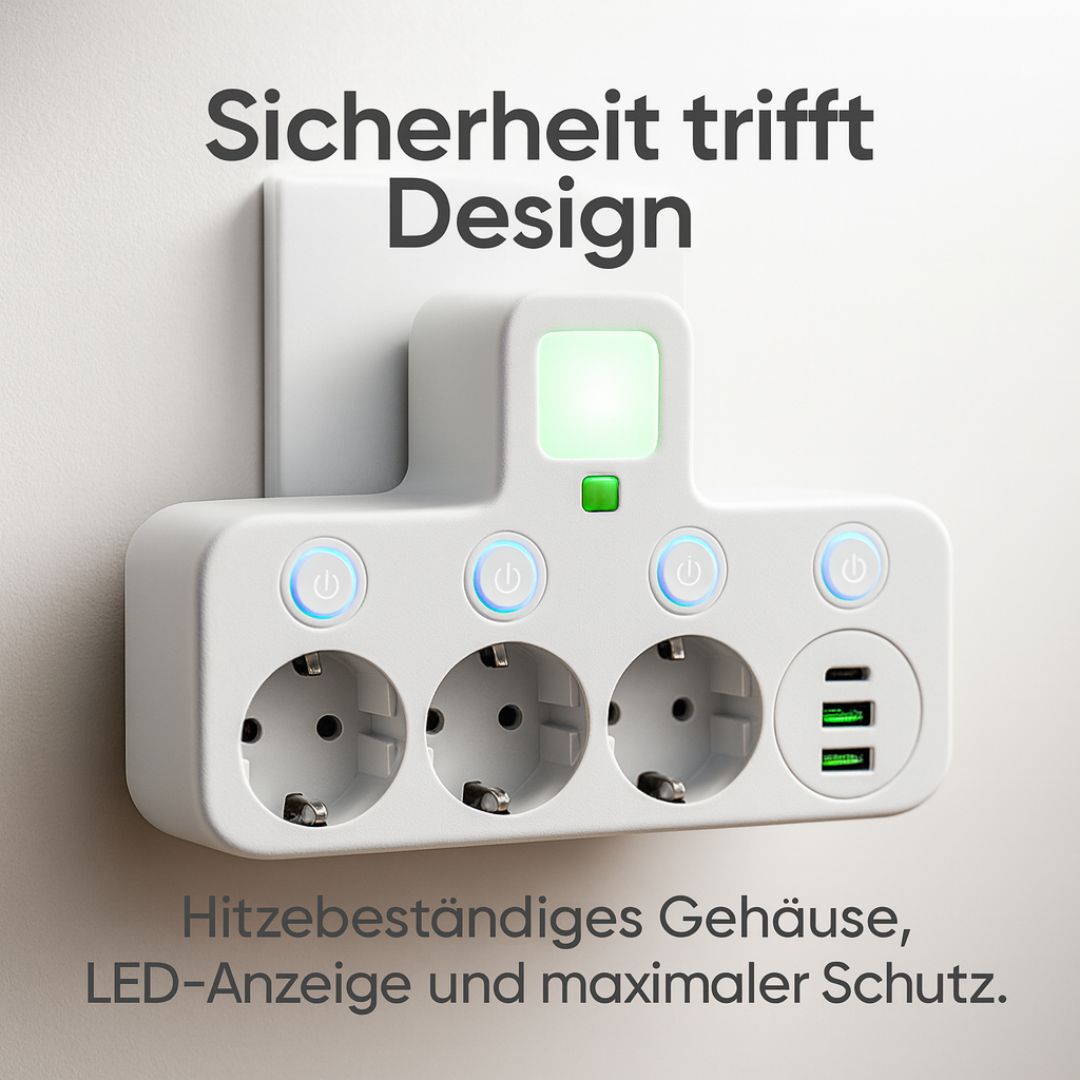 PowerGrid | Steckdosenleiste mit 3 Steckdose | Mehrfachsteckdose mit USB & Schalter