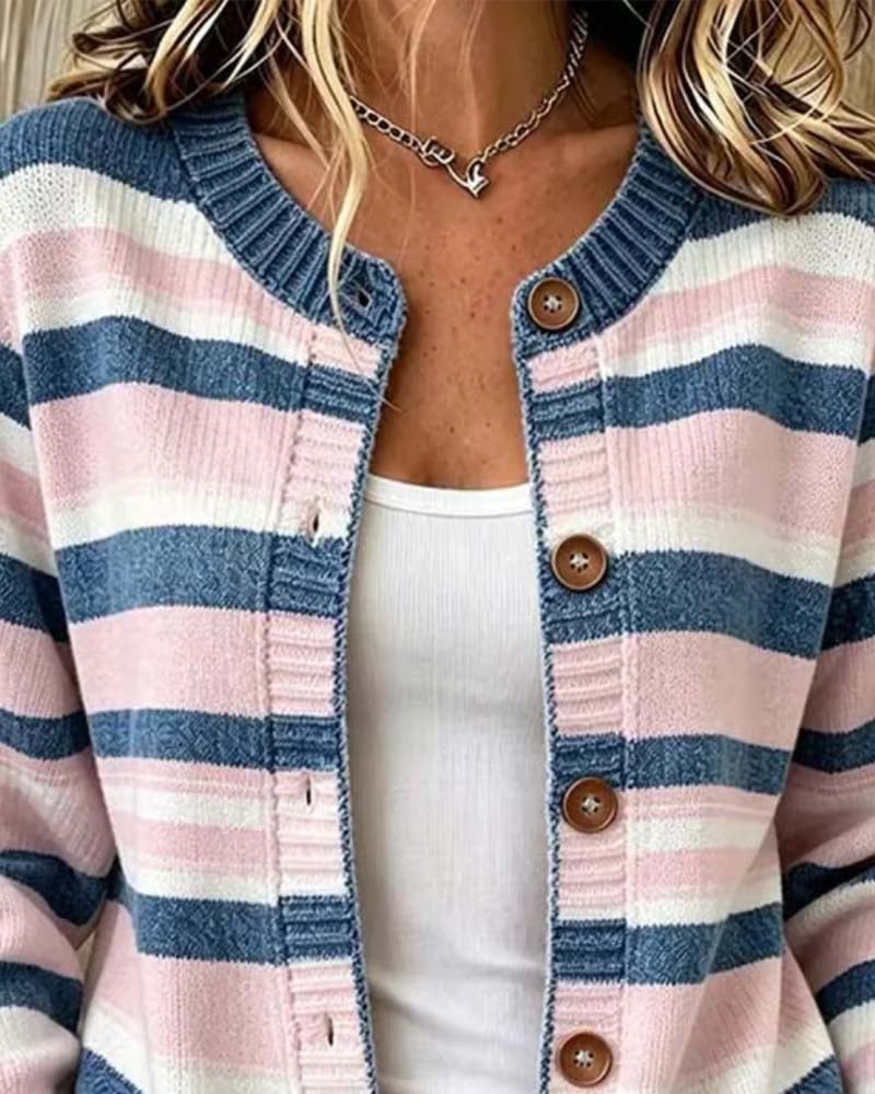 Christelle – Gestreifter Cardigan mit Rundhalsausschnitt und Knopfleiste