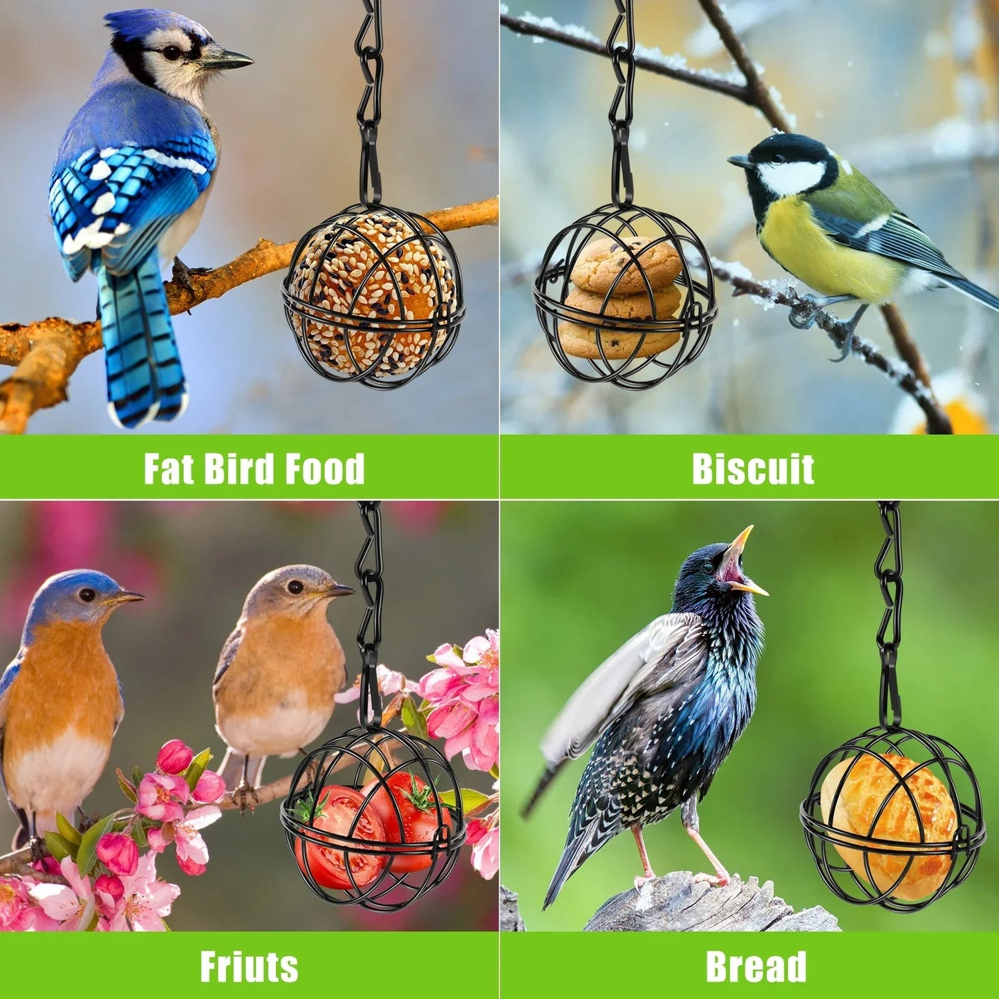 Aviora Vogelfutter-Kugeln mit Metallkette | 4er-Pack | Eisen | Ø 7 cm