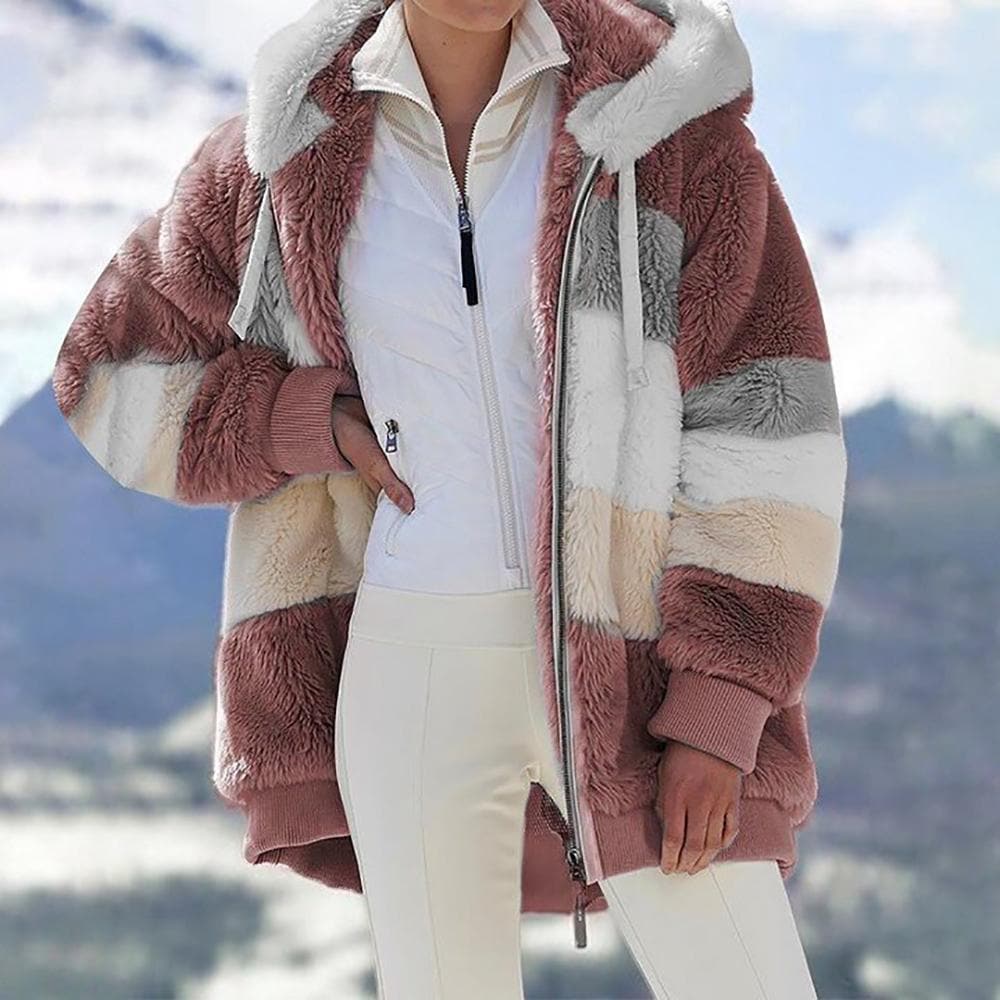 Damen Winterjacke | Gefütterte Kontrastjacke mit Kapuze und lockerer Passform
