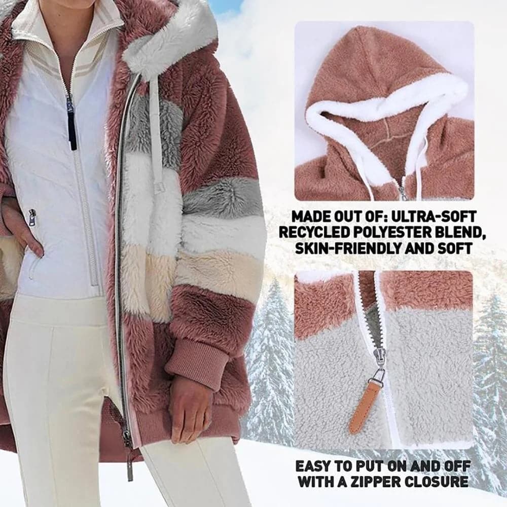 Damen Winterjacke | Gefütterte Kontrastjacke mit Kapuze und lockerer Passform