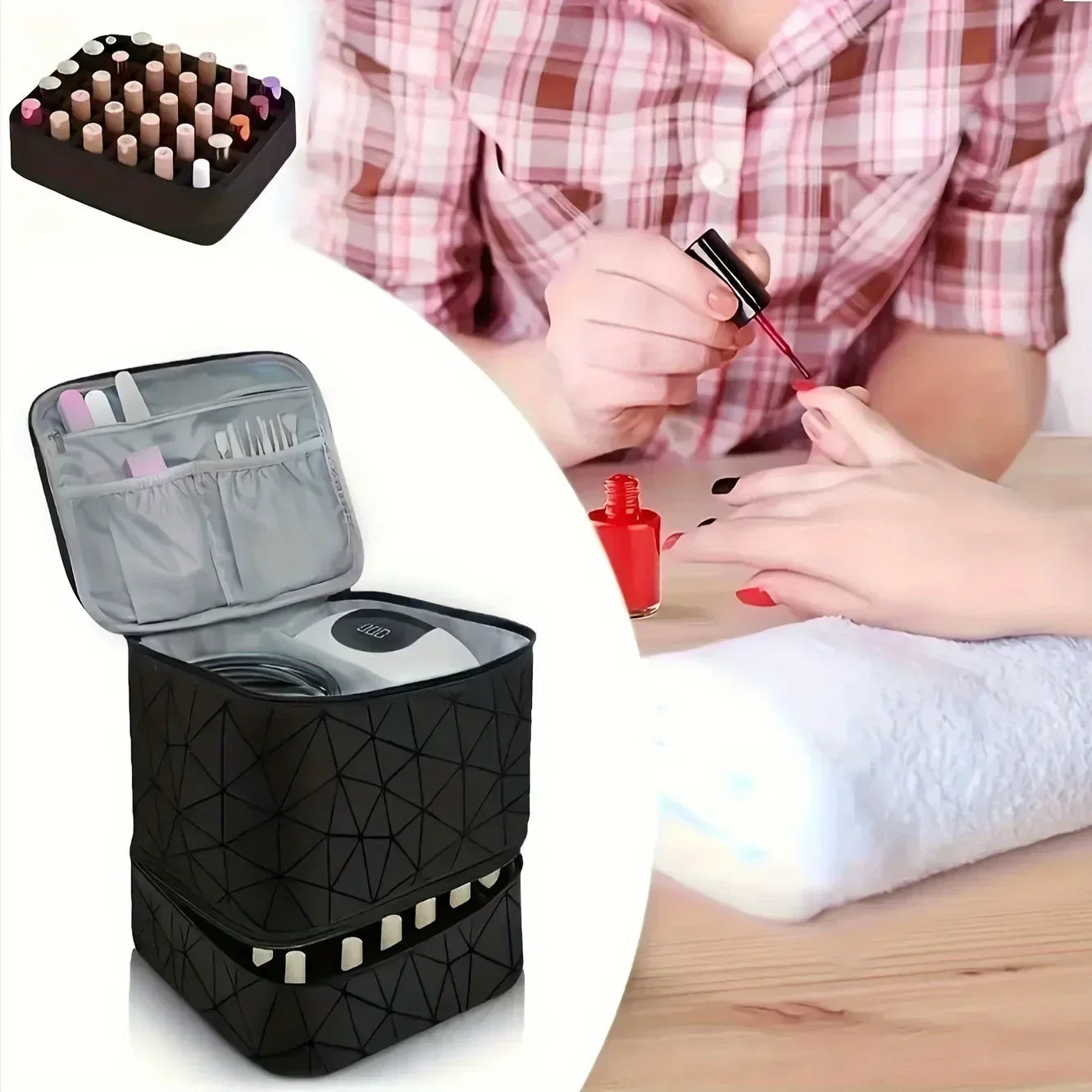 NailGlam Doppelstöckiger Nagellack-Organizer | Tragbare Kosmetiktasche für Frauen | Reise- und Aufbewahrungsbox
