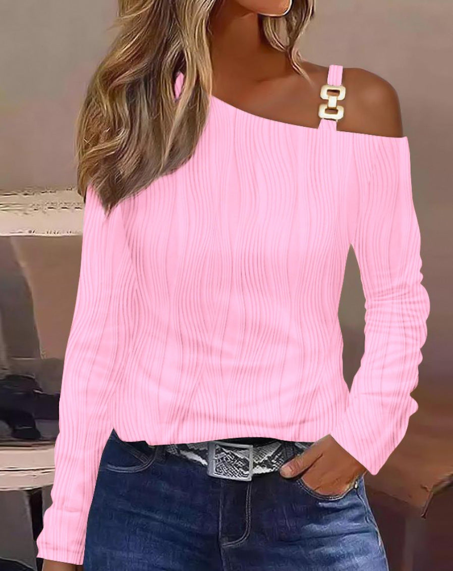 Off-Shoulder Bluse mit Metallknopf für Alltag & Büro