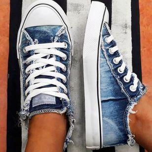 Damen Sneaker Blumen Schnürschuhe aus Leinwand