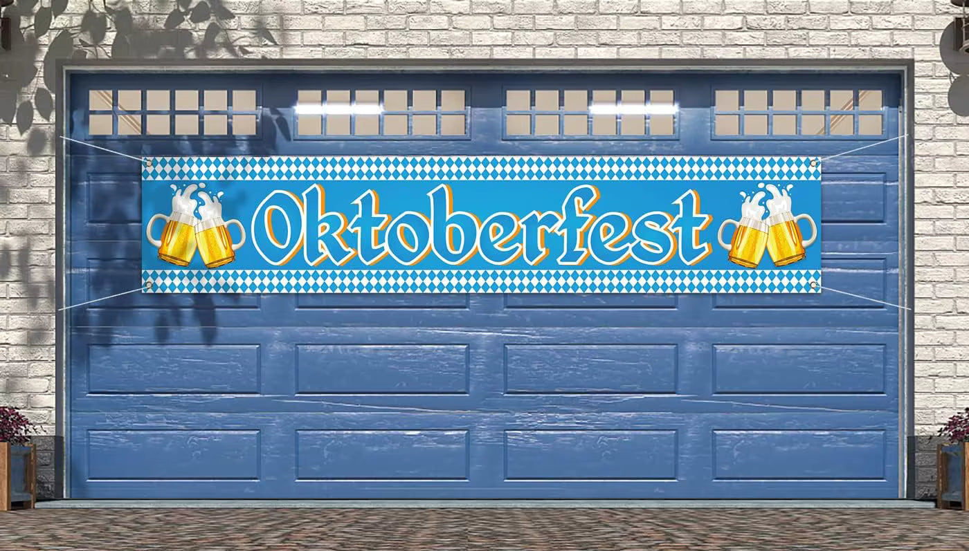 Oktoberfest Zaunbanner | Bayerisches Blau-Weiß Flaggen-Design | Robustes Polyester mit Ösen