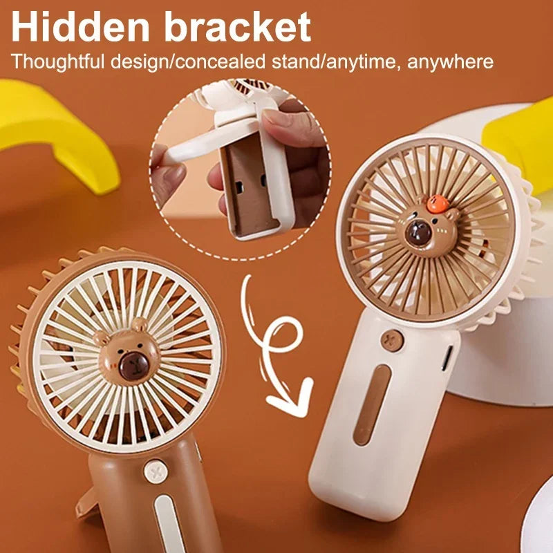 BreezeCap Mini Handventilator | USB Tragbarer Ventilator | 3-Gang Windstufen | Cartoon Capybara Design | Sommerkühlung