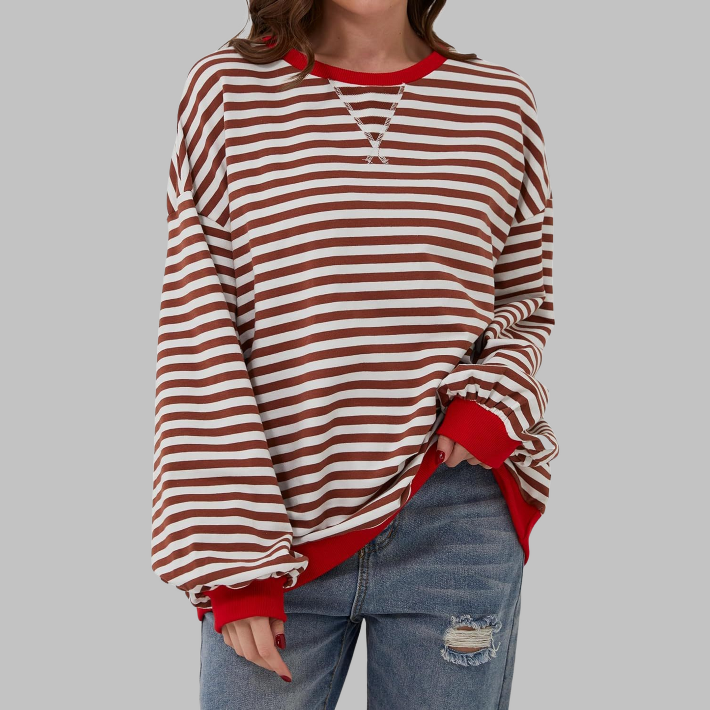 Gestreiftes Langarm-Sweatshirt mit Rundhalsausschnitt