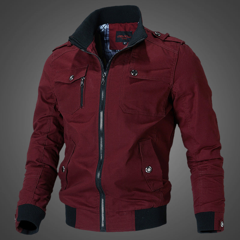 Herren robuste Canvas-Bomberjacke mit Schulterklappen und Reißverschluss-Front