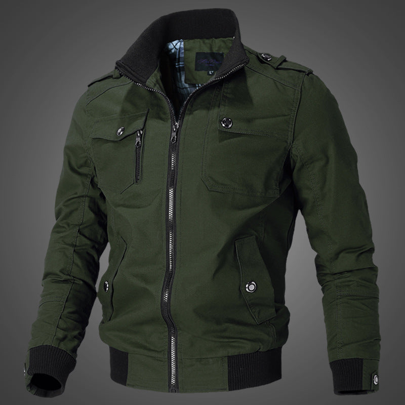 Herren robuste Canvas-Bomberjacke mit Schulterklappen und Reißverschluss-Front