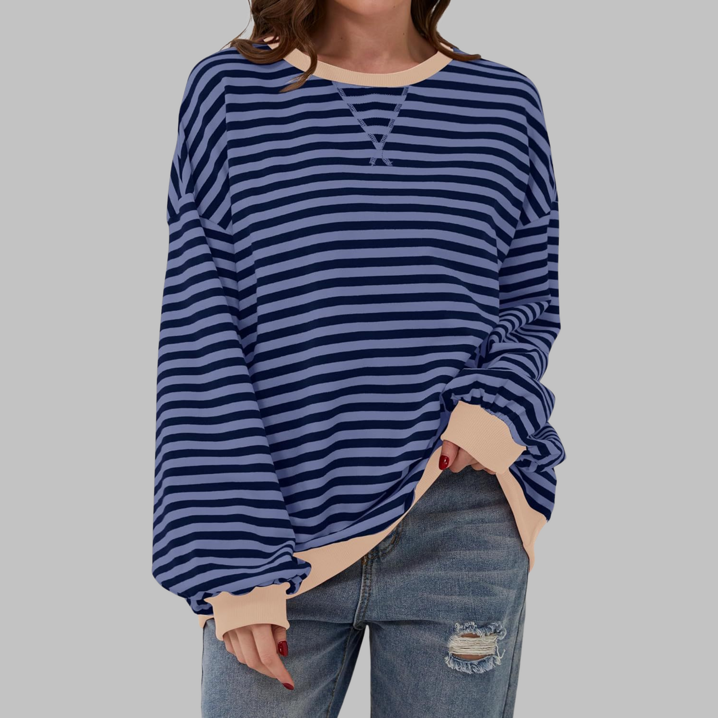 Gestreiftes Langarm-Sweatshirt mit Rundhalsausschnitt