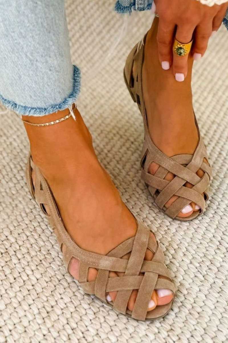 Isabell | Flache Sandalen mit offener Spitze und geflochtenem Gewebe