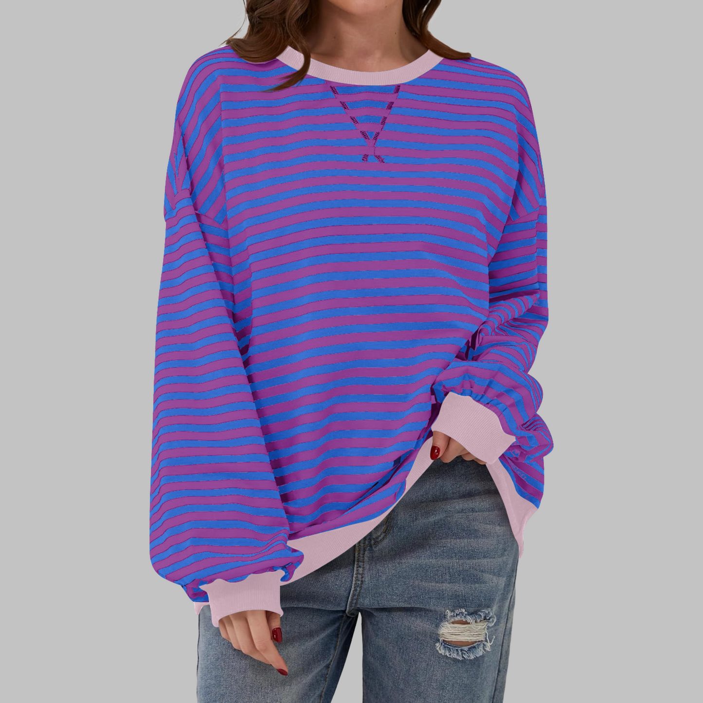 Gestreiftes Langarm-Sweatshirt mit Rundhalsausschnitt